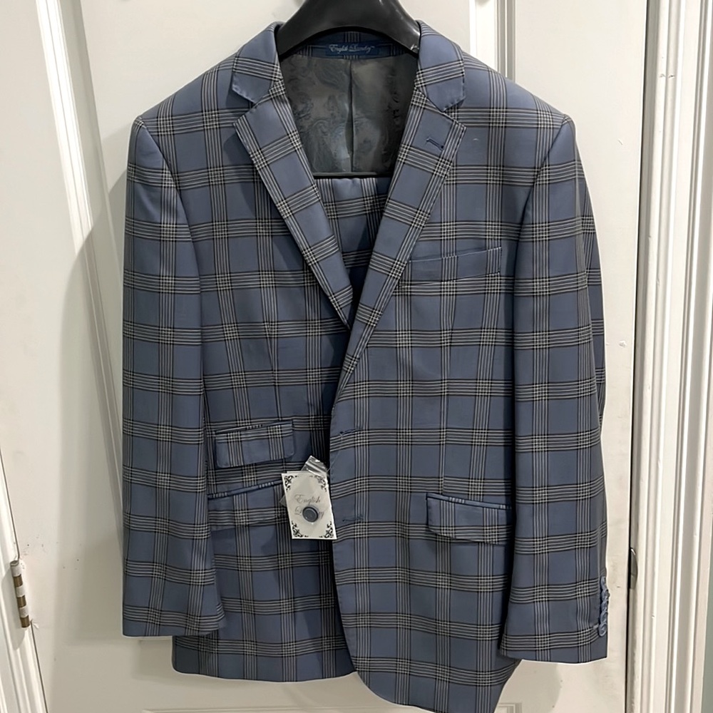 Mens Slim Fit Plaid 2 Piece Suit